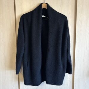 Vince Knit Alpaca Wool Cardigan Sweater Open Front Collared Black Womens Medium